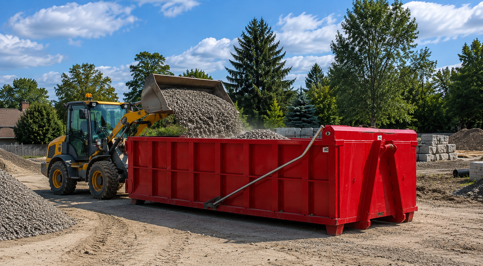 Loader filling a bin with gravel